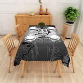 Aperturee - Aperturee Black and White Halloween Rectangle Tablecloth with Bats and Moon for Gothic and Spooky Party Decor